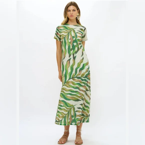 OLIPHANT women's short sleeve maxi dress in maldive green EUC M Medium - Picture 3 of 7